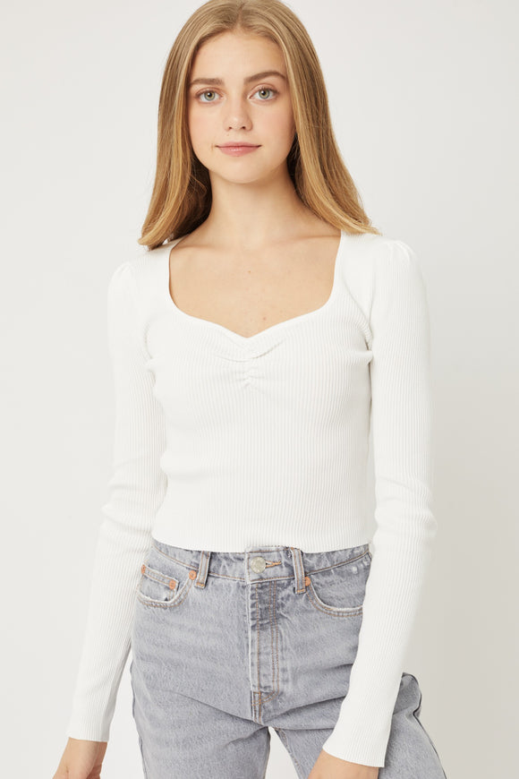 White Rib Sweater Top