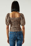 Leopard Ruched Sleeve Top