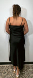 Black Satin Cow Neck Midi Dress