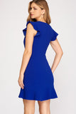 Royal Blue Ruffle Cap Sleeve Dress