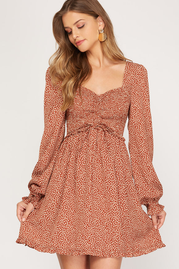 Rust Dotted Smock Dress
