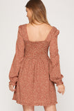 Rust Dotted Smock Dress