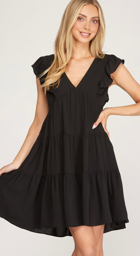 Black ruffle babydoll dress