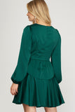 Emerald Long Sleeve Ruched Dress