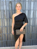 Black Satin One Shoulder Dress