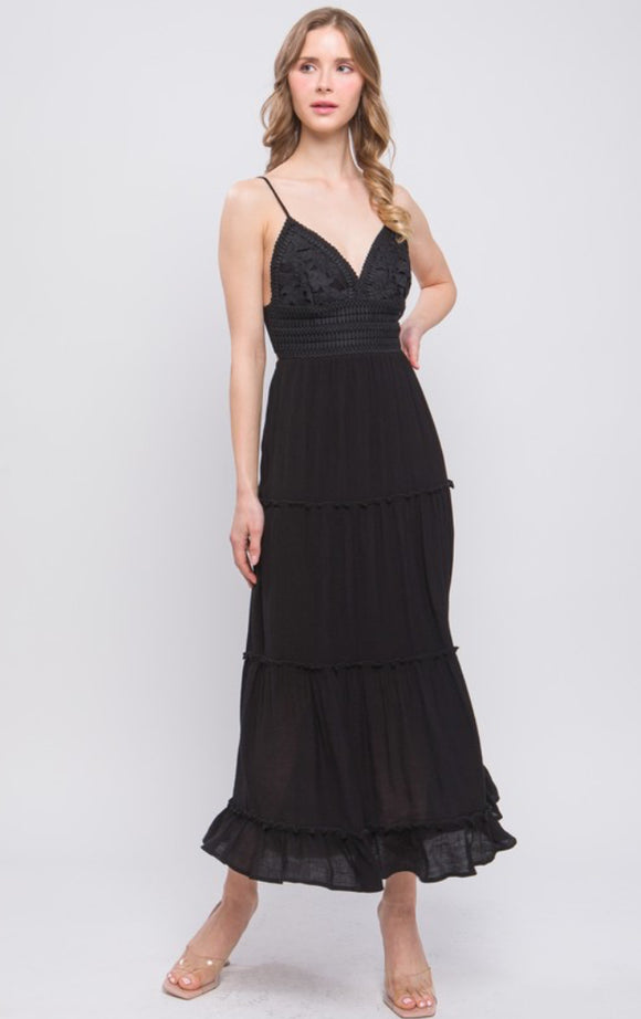 black lace design maxi dress