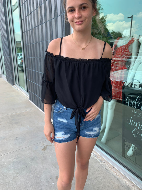 Black off the Shoulder Tie Top